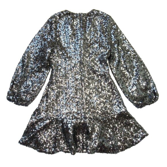 NWT Alexis Renada in Grey Silver Sequin Balloon Sleeve Fit & Flare Dress M - Picture 9 of 9